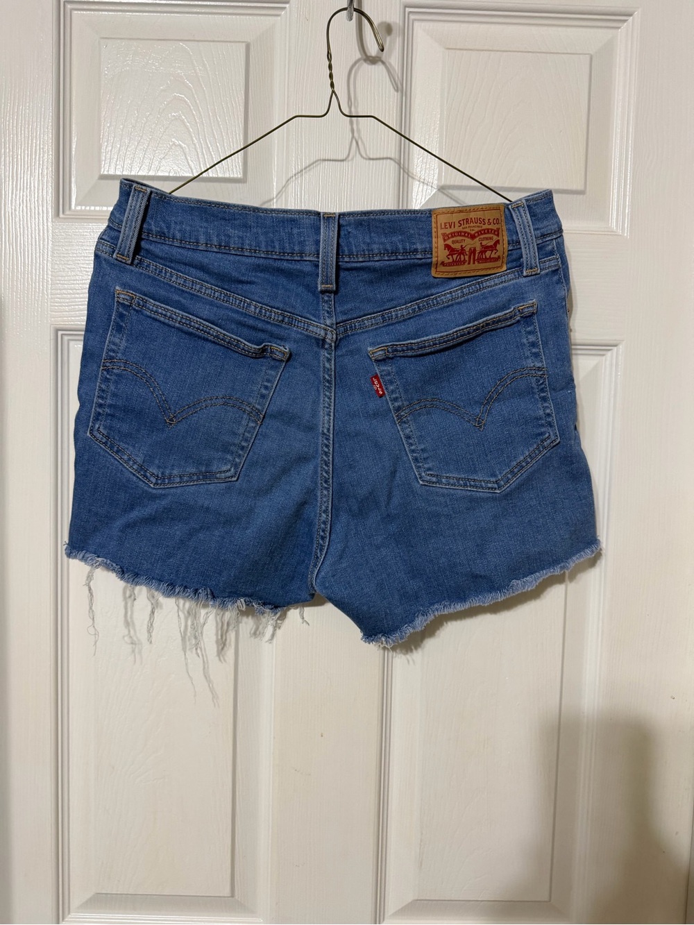 Levi's Medium Blue Denim Frayed Hem Shorts